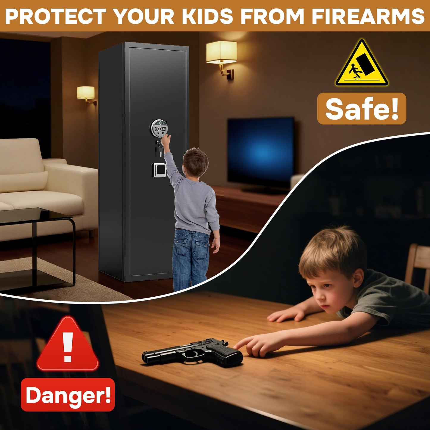 Leariso [No Assembly Required] Gun Safe for Rifles and Pistols, 10-12 Gun Cabinets for Rifles and Shotguns, Fast Biometric Fingerprint Long Gun Locker for Home & Hunting for Enthusiasts 57" High