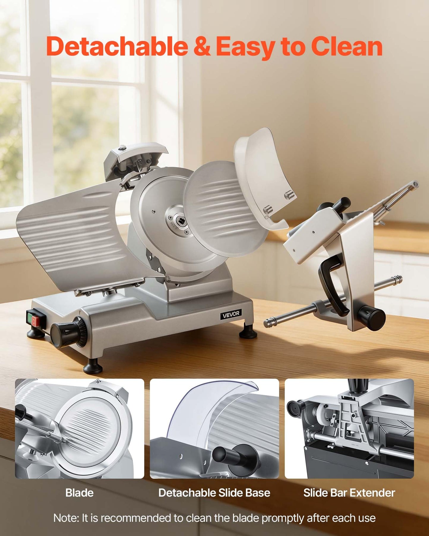 VEVOR Commercial Meat Slicer, 10 inch Electric Food Slicer, 240W Frozen Meat Deli Slicer, Premium Chromium-plated Steel Blade Semi-Auto Meat Slicer For Commercial and Home use