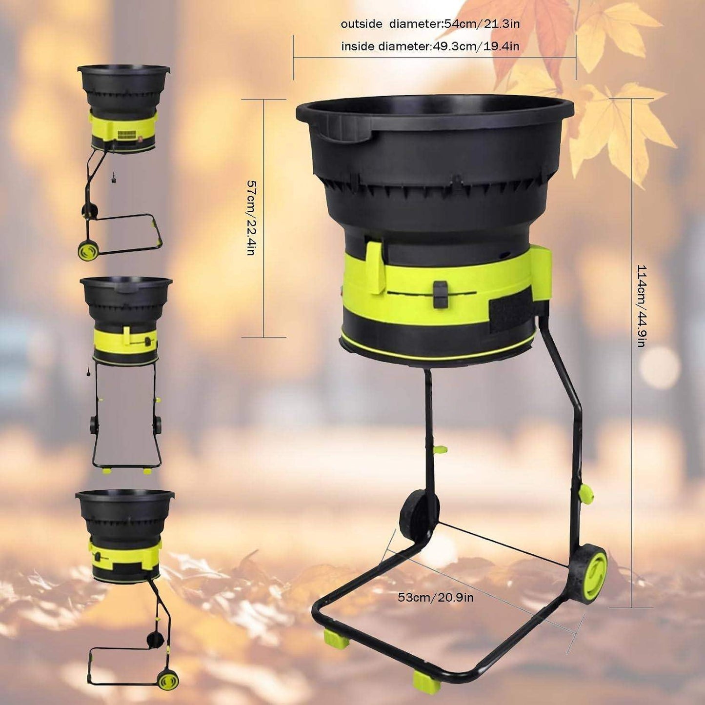 2500W Electric Leaf Mulcher, Garden Leaf Shredder Chipper, 8000RPM Tree Branches Crusher, 17:1 Reduction, Composting Machine with Wheels and Collection Bag, for Home Use and Farms 40m*PowerCord