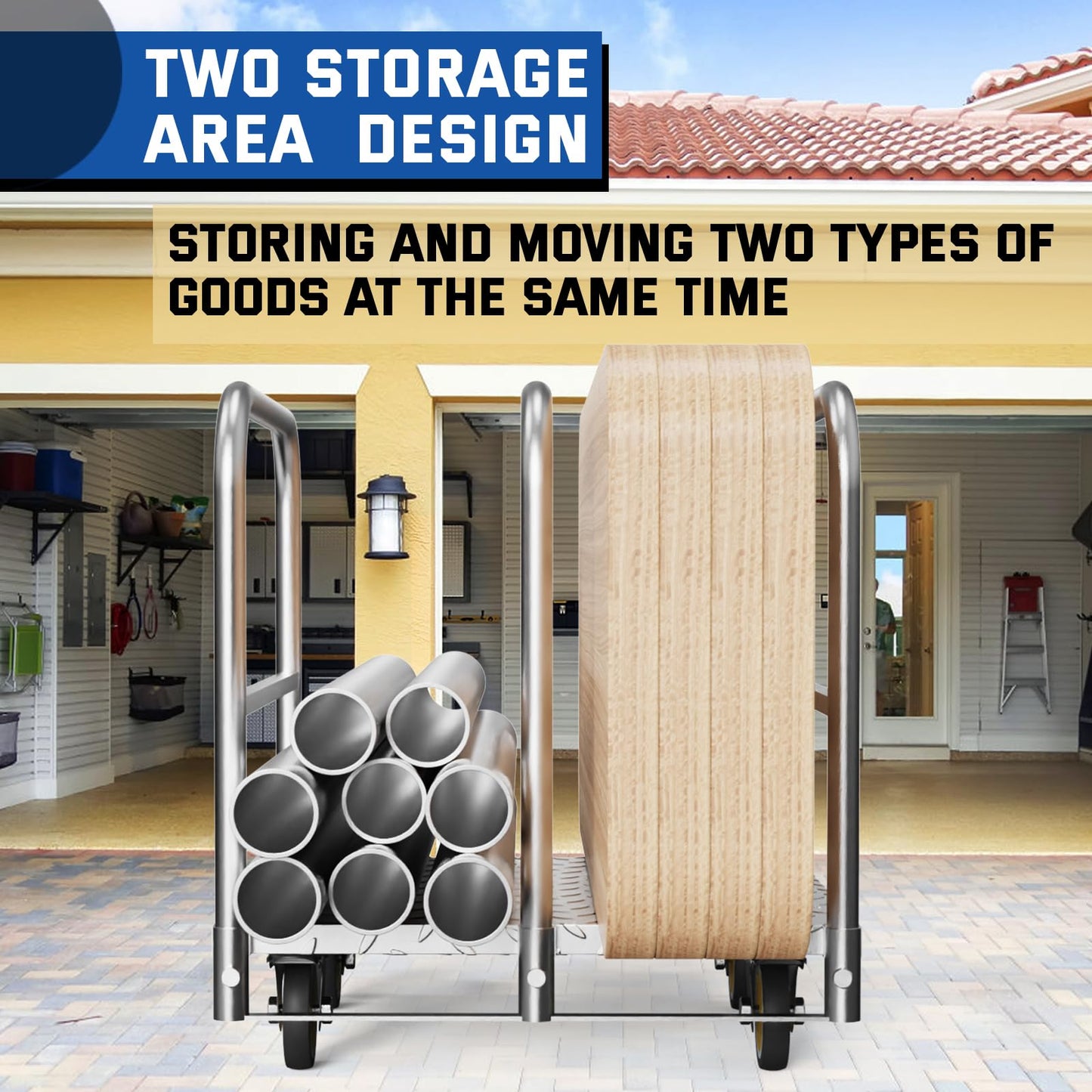 Panel Cart, Heavy Duty Flatbed With 5In Swivel Caster 1500LBS Weight Capacity for Lumber Drywall Mattress Transporting Heavy Loads With Ease and Efficiency - 2PCS Straps for Platform Trucks