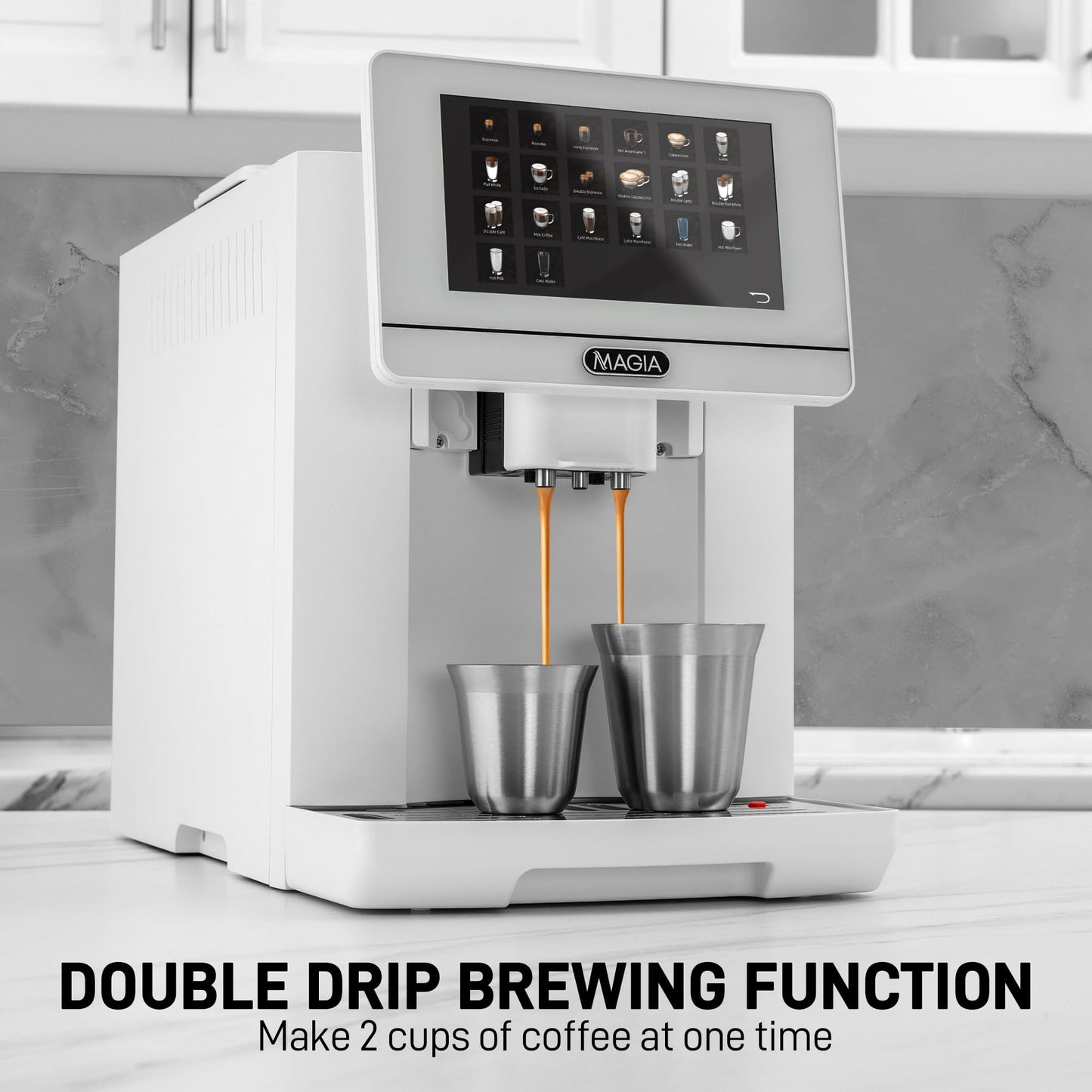 Zulay Magia Super Automatic Espresso Maker Machine with Grinder - 19 Fully Customizable Coffee Options, Auto Cleaning, Milk Foam System - for Latte, Cappuccino - Ultra LUX - White (13.7x17.7x9.4)