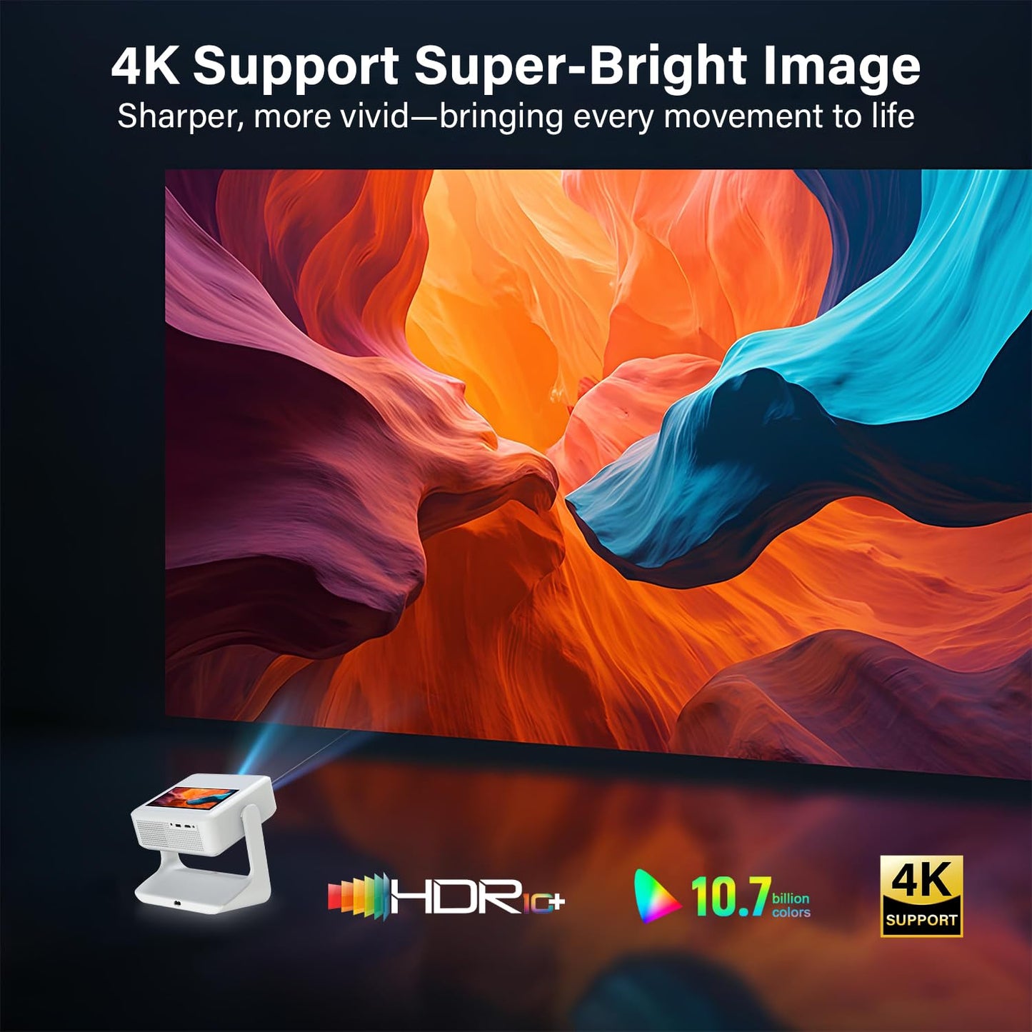 TouchScreen Smart Portable Projector,A2Ultra 4K Support Outdoor Projector with WiFi6 and Bluetooth, 800 ANSI Dual-Screen Sync,1000+ Apps, Auto Focus Movie Proyector for Home Theater/Outdoor/Gaming
