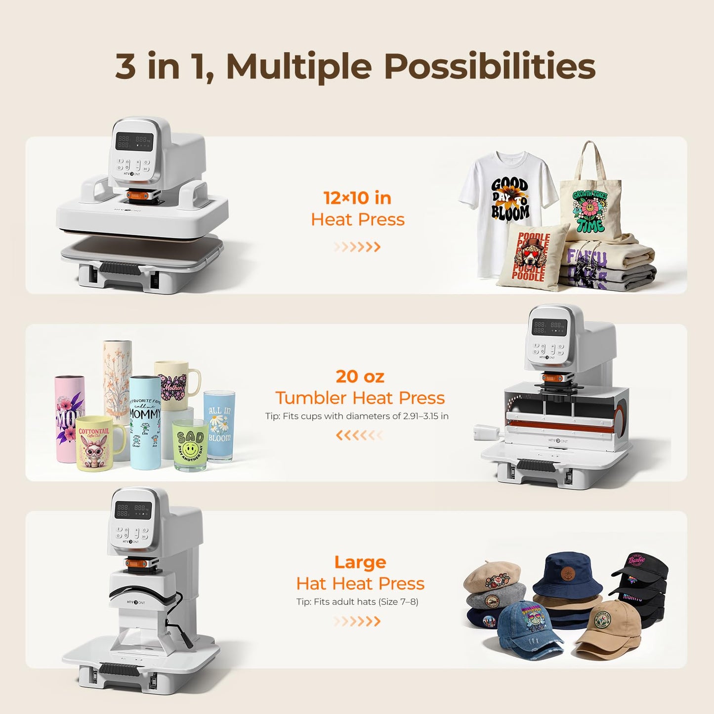 HTVRONT Auto Heat Press Machine - A100 3 in 1 Auto Heat Press 12X10 with Adjustable Pressure, Heats Up Fast & Evenly Sublimation Heat Press Machine for T Shirts, Mugs and Hats