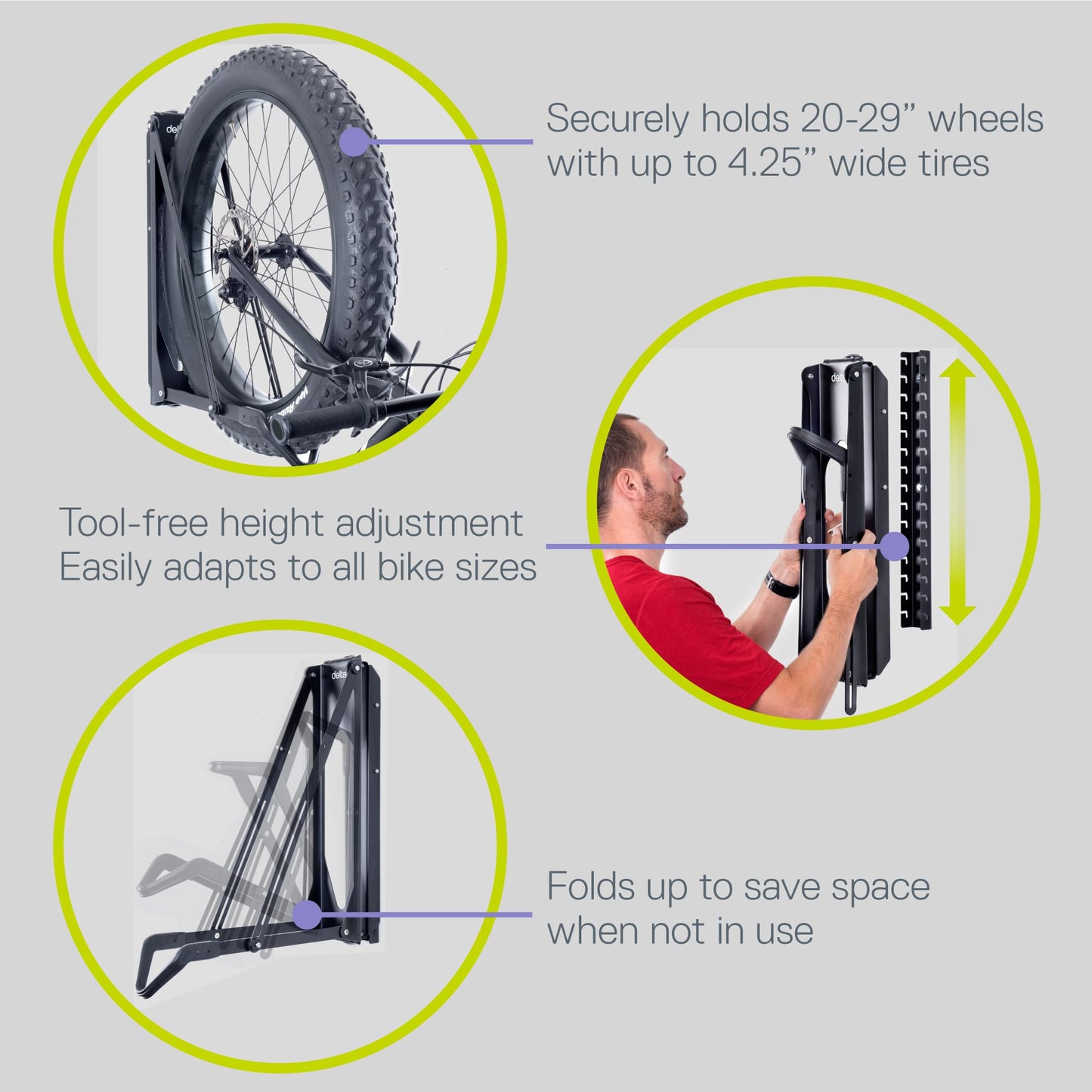 Pivot Bike Storage Rack Black 3-Pack by Delta Cycle - Bike Rack Garage Wall Mount Swivels to Save Space - No Heavy Lifting Vertical Bike Rack - Indoor Bike Storage Wall Hanger Holds Up to 100 lbs
