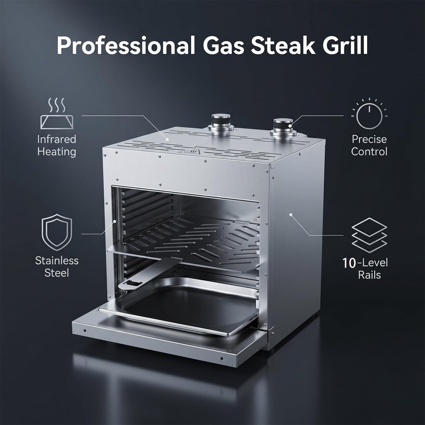 XHINBWYEK Steak Broiler Portable Infrared Broiler Propane Gas Grill, Maximum 1600°F/870℃, Sear Station steak cooker grill outdoor BBQ, Stainless Steel