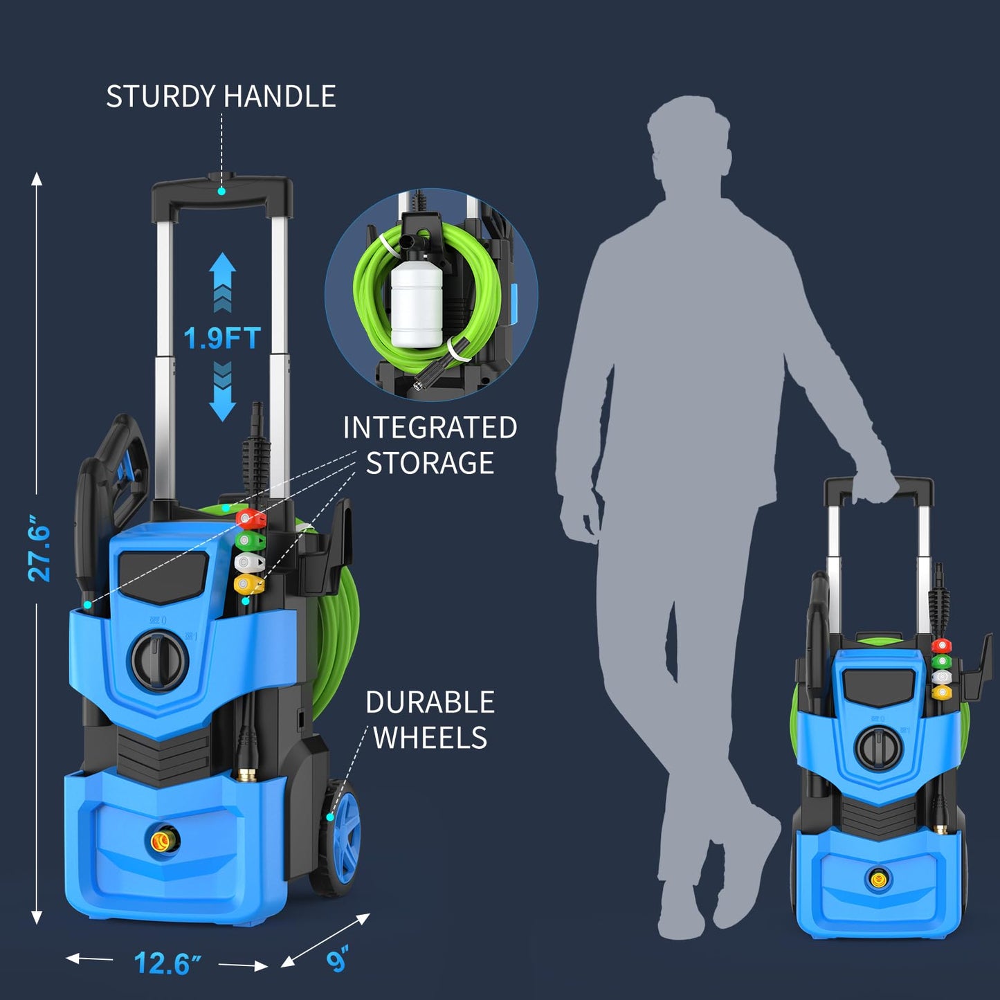 5000 PSI Professional Electric Pressure Washer,4.0 GPM Heavy Duty Power Washer with 4 Nozzles,Foam Cannon,33FT Hose and 500ml Soap Bottle for Home/Cars(Blue)