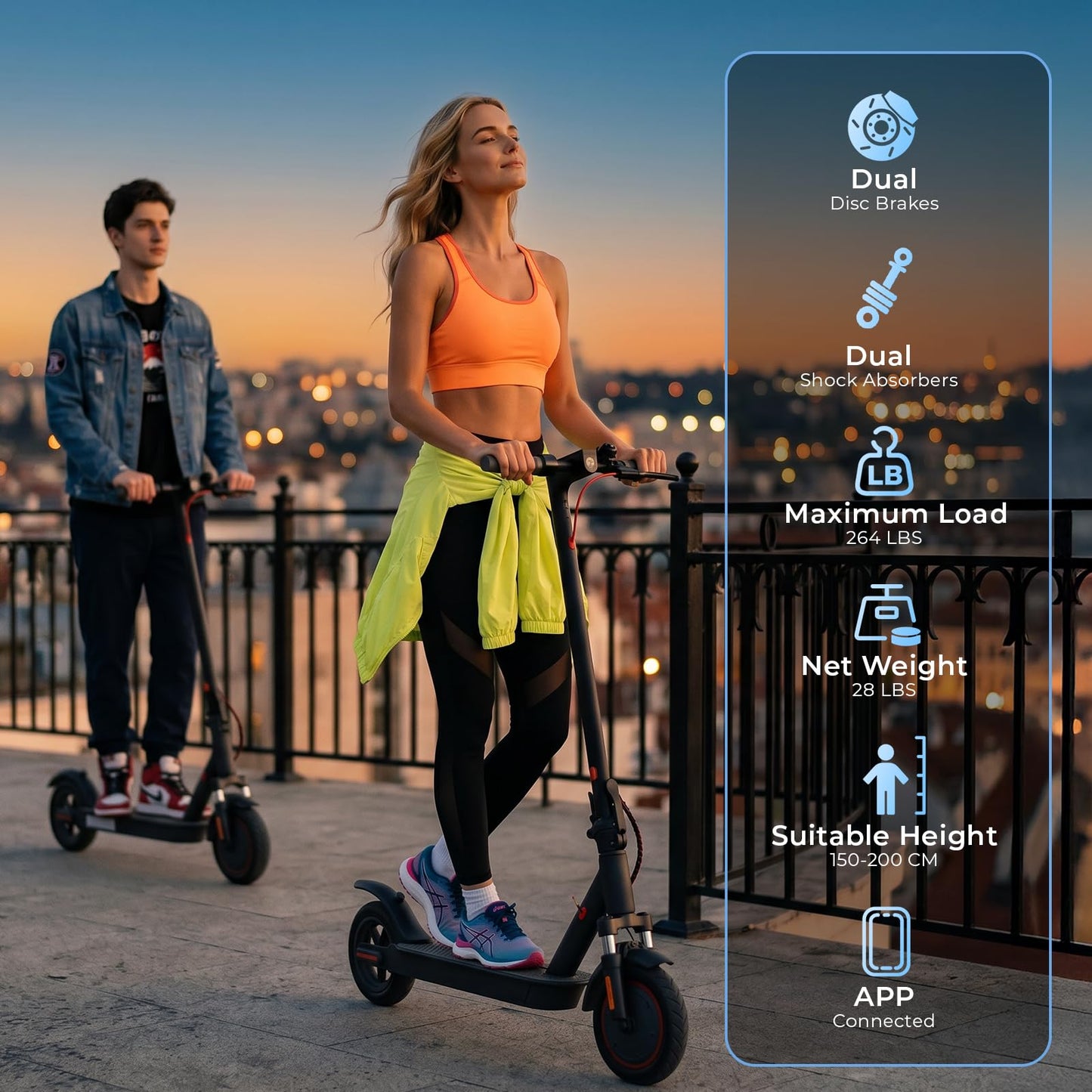 HopCycle Electric Scooters - Electric Scooter Adults, 1200W/1000W/500W Motor, 28/25/21/18 MPH Top Speed, 10''/8.5'' Tires, 28/25/23/21Miles, APP Control E Scooter for Teens Black Red