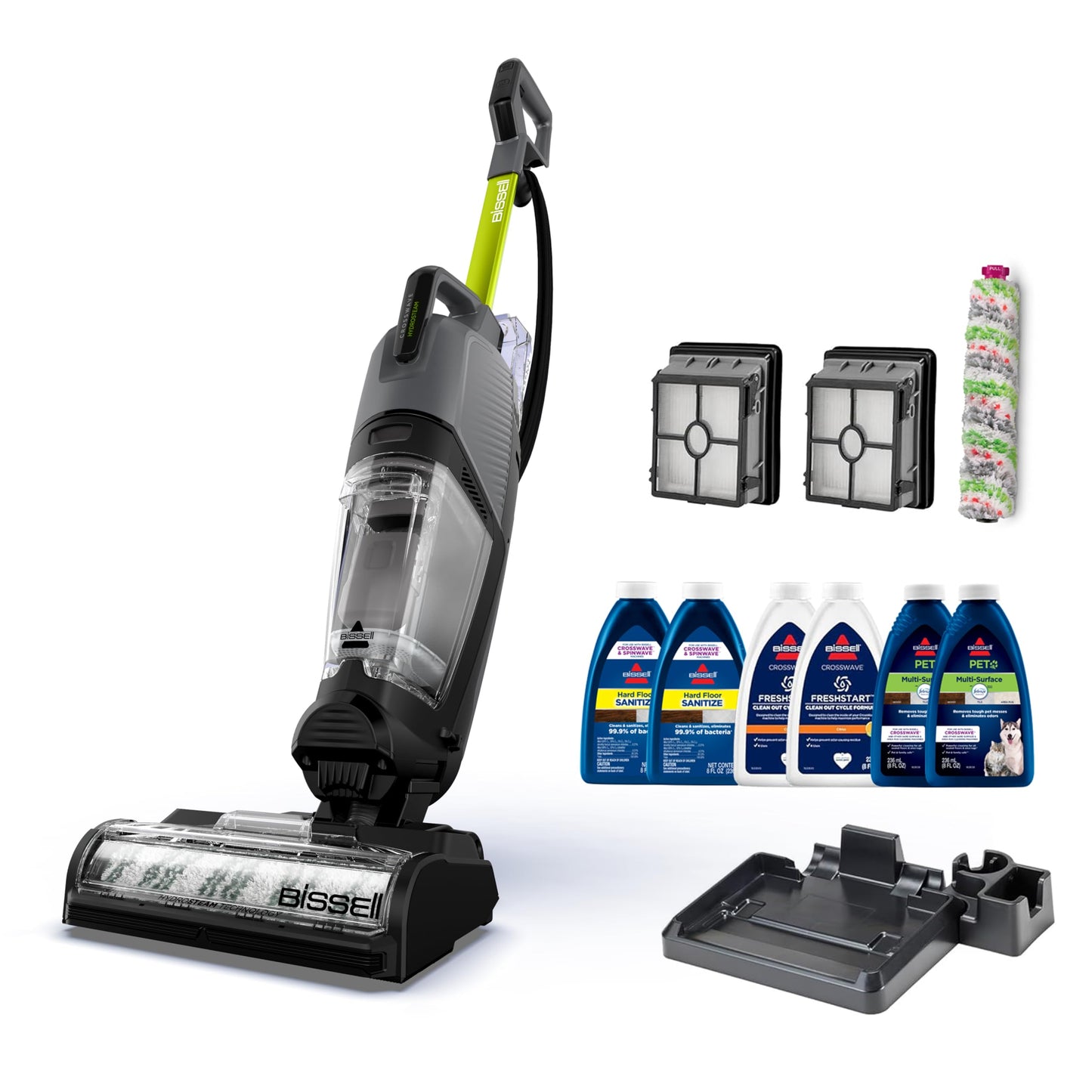 Bissell CrossWave HydroSteam Deluxe Steam Mop, 3-in-1 Wet Dry Vacuum Mop with Steam Function, Hard Floor Cleaner Machine with Sanitize Formula, Green, 3515G