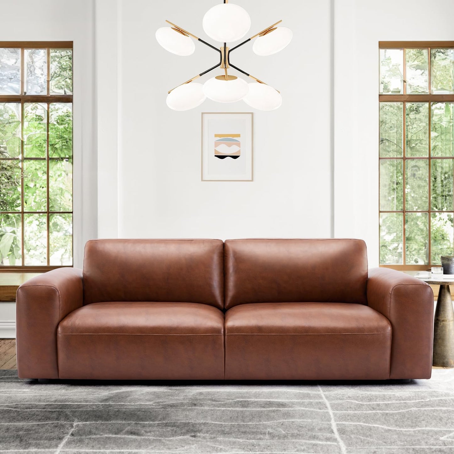 COLAMY 95" Oversized PU Leather Sofa for Living Room, Comfy Sofa Couch with Extra Deep Seats, Wide Arm, Down Filled 3-Seater Modern Sofa for Apartment Lounge-Auburn