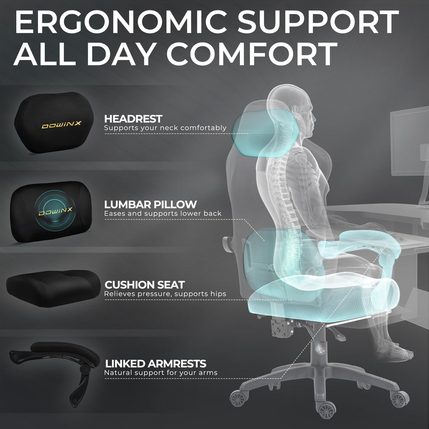 Dowinx Big and Tall Gaming Chair, Suede Fabric Game Chair with Pocket Spring Cushion, High Back Gamer Chair Ergonomic with Footrest for Adults Office, 440LBS, Black
