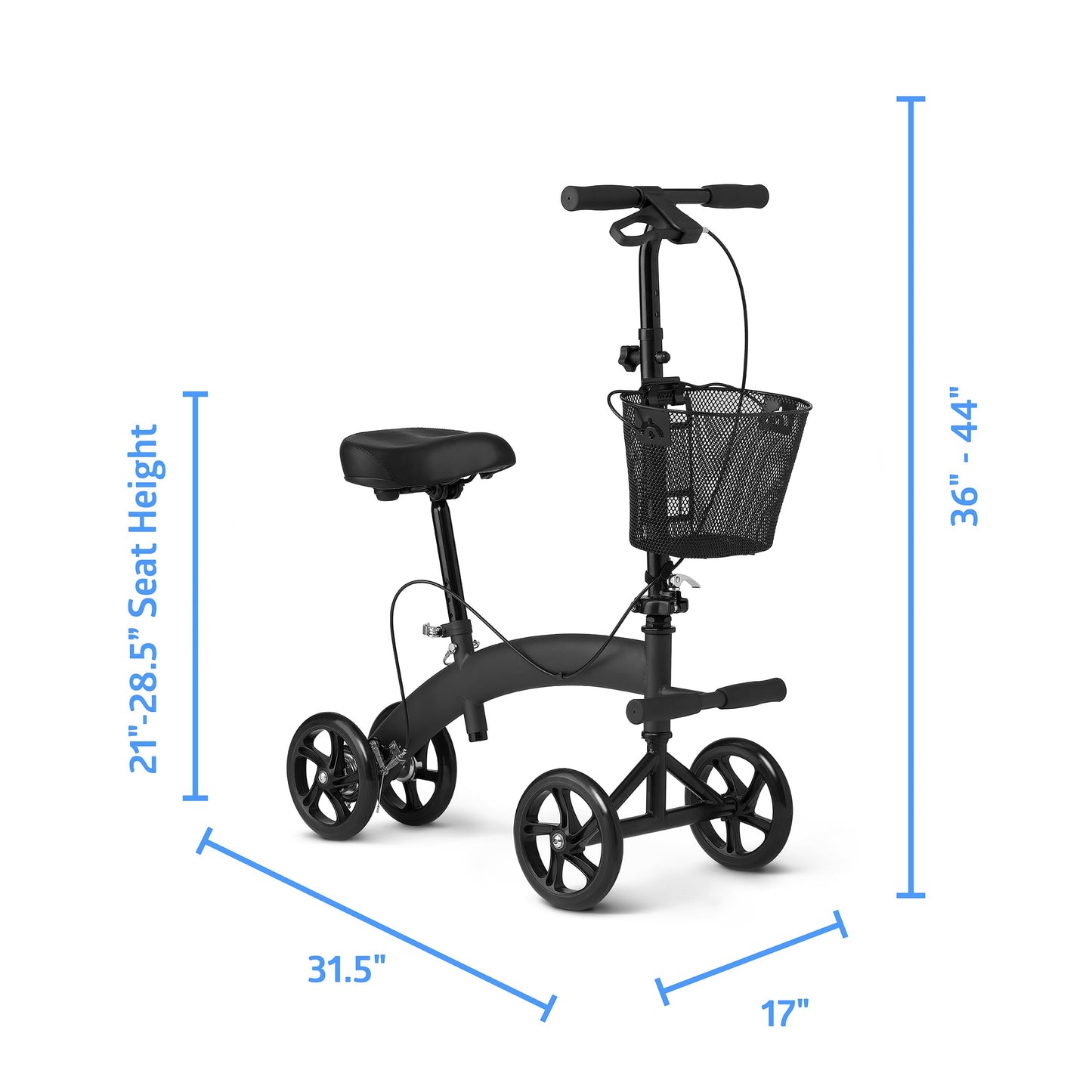 Medline Manual Seated Mobility Scooter Knee Walker, 8” Wheels, 300 lbs. Capacity, Black- for Leg & Foot Injuries, Crutch Alternative, 1 Ct.