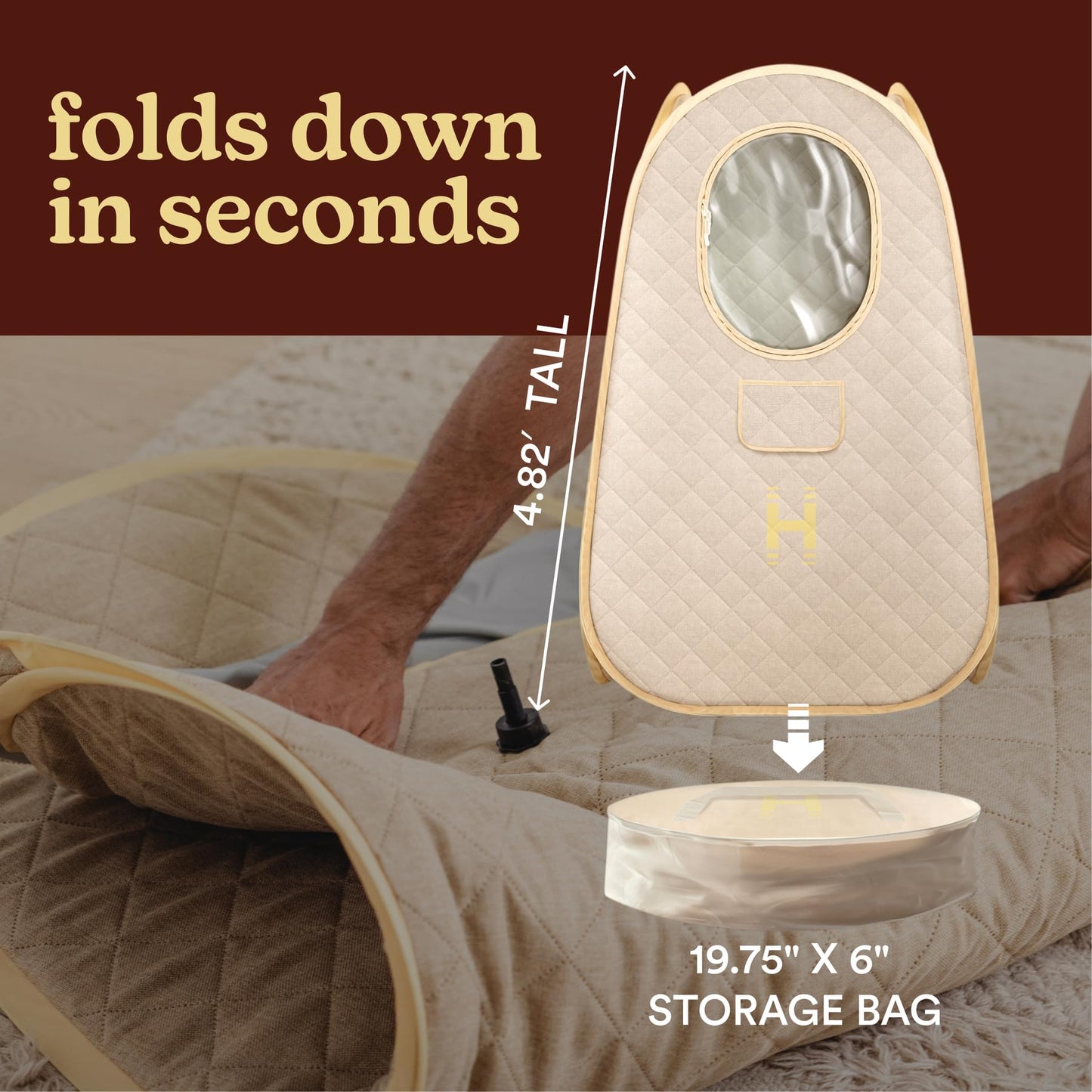 Homedics Portable Sauna – Collapsible Personal Steam Sauna for Stress Relief & Muscle Relaxation, Fast 1-Min Setup, Heats to 115°F, Up to 60 Min Session, Compact Foldable Design