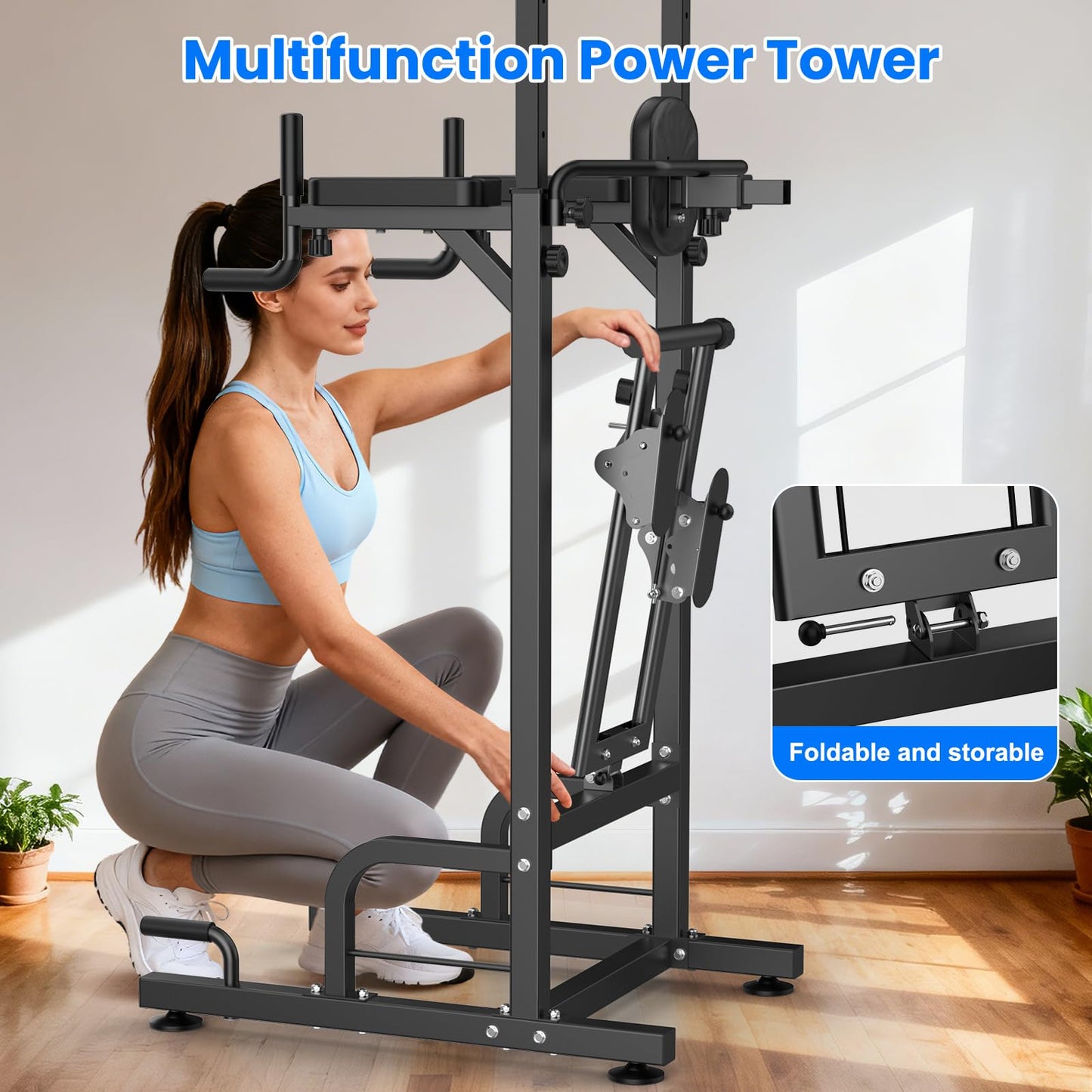 RELIFE REBUILD YOUR LIFE Power Tower Pull Up Bar Station Workout Dip Station for Home Gym Strength Training Fitness Equipment (Black-01)