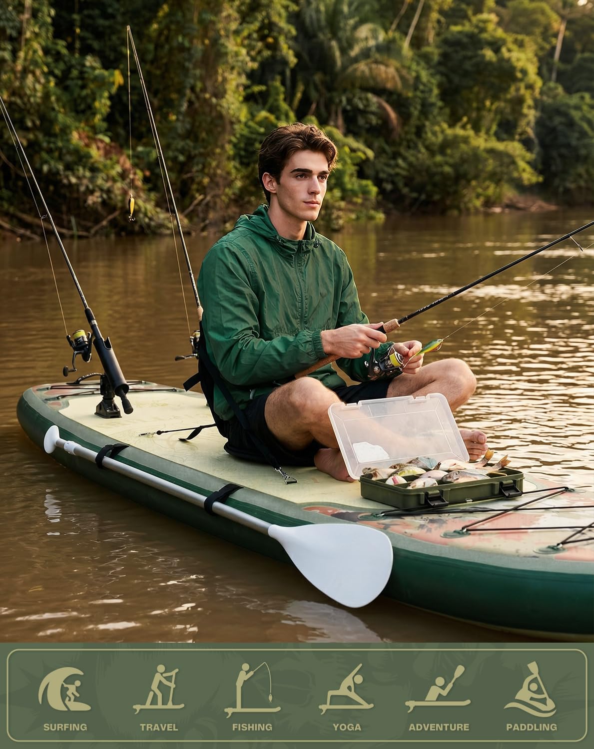 Tuxedo Sailor Large Size Inflatable Fishing 12'×34"×6" Extra Wide Paddle Board, Stand Up Paddleboard Complete Accessories, Fishing Support Bases, Kayak Seat