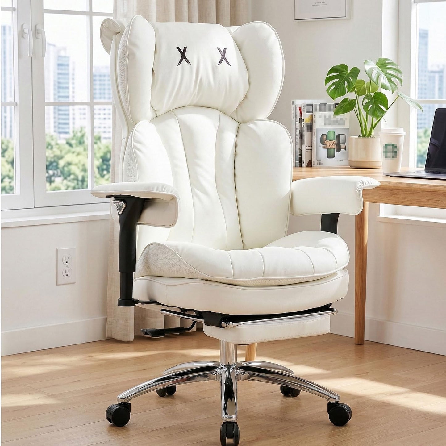 Efomao Big and Tall Desk Chair 400lbs, 22" Extra Wide Executive Office Chair with 3D Armrests & Footrest, Ergonomic Heavy Duty Chair, White