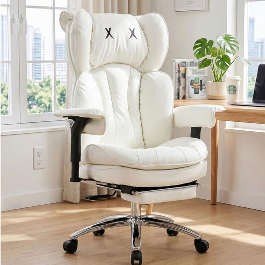 Efomao Big and Tall Desk Chair 400lbs, 22" Extra Wide Executive Office Chair with 3D Armrests & Footrest, Ergonomic Heavy Duty Chair, White