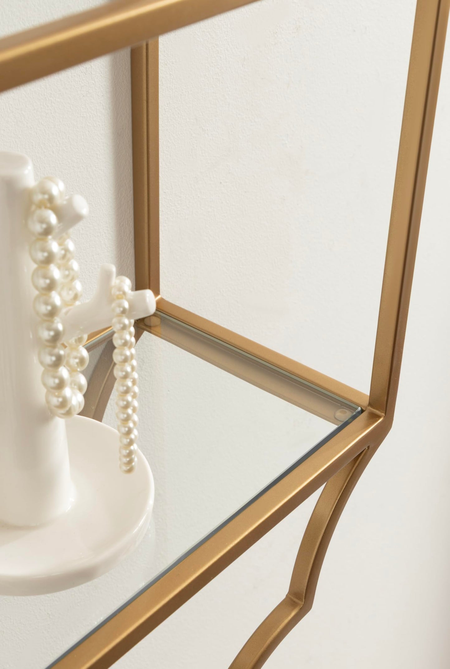 Kate and Laurel Leanna Scalloped Two-Tiered Wall Shelf, 18 x 6 x 24, Gold, Decorative Floating Shelf Storage and Wall Organizer for Bathroom Over Toilet Storage or Display