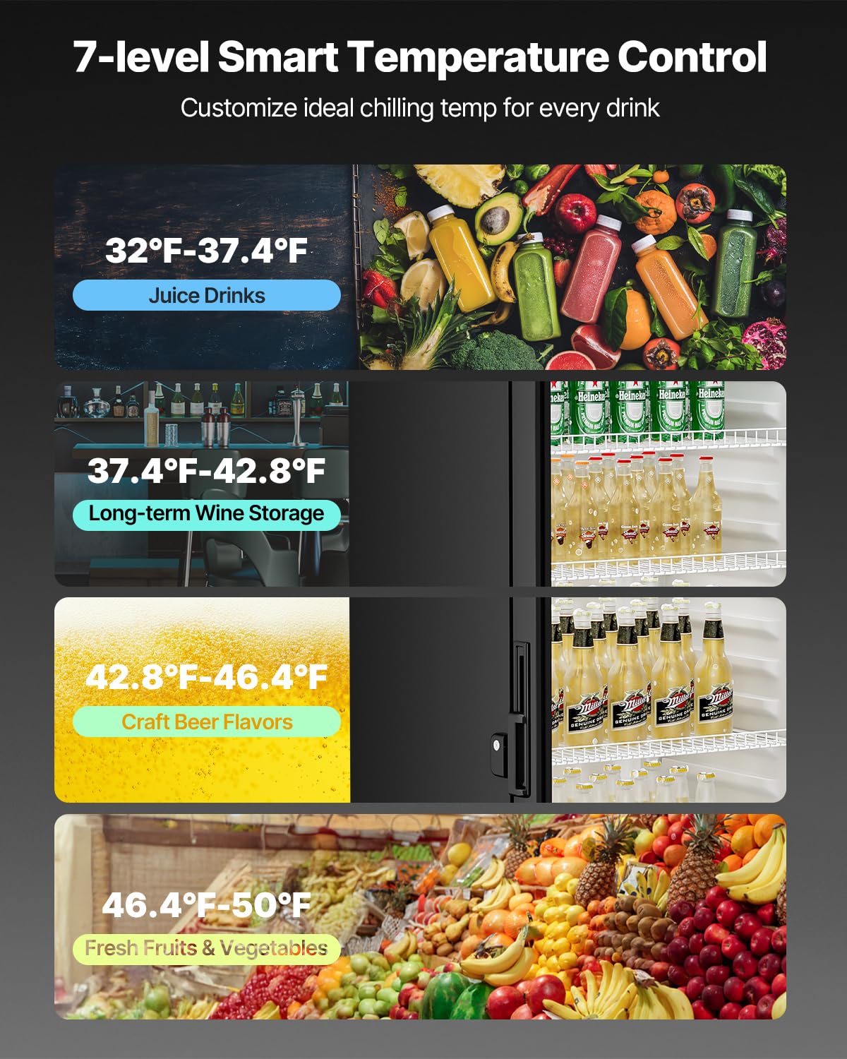 VEVOR Commercial Merchandiser Refrigerator, 12.2 CU.FT Glass Door Display Refrigerator, Beverage Cooler Merchandiser with Adjustable Shelves, Soft LED Light, Customizable Lightbox, Black