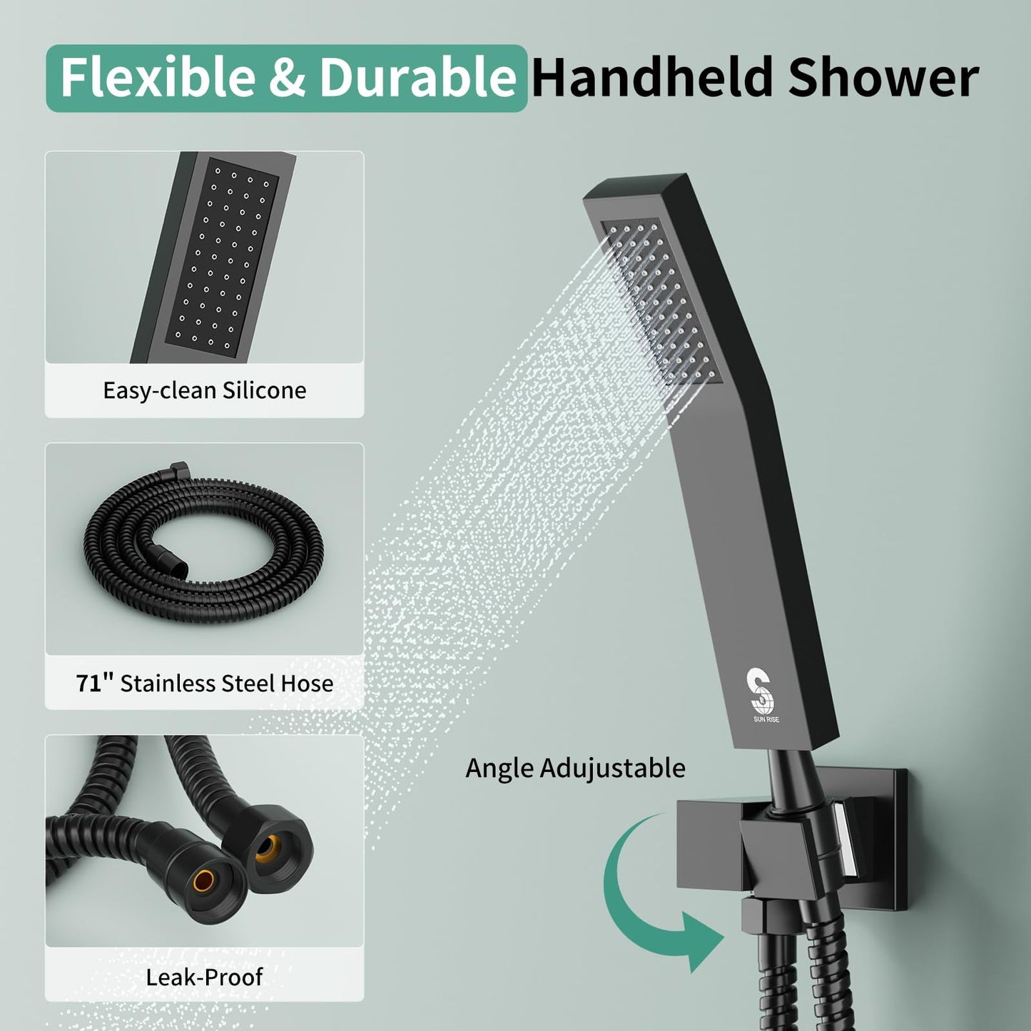 Shower Faucet Set Shower System - SR SUN RISE Matte Black Shower Trim Kit with Dual Shower Head, 12'' Ceiling Rainfall 6'' Wall Mount with Handheld Shower for Couples, Complete 6 Diverter Valve