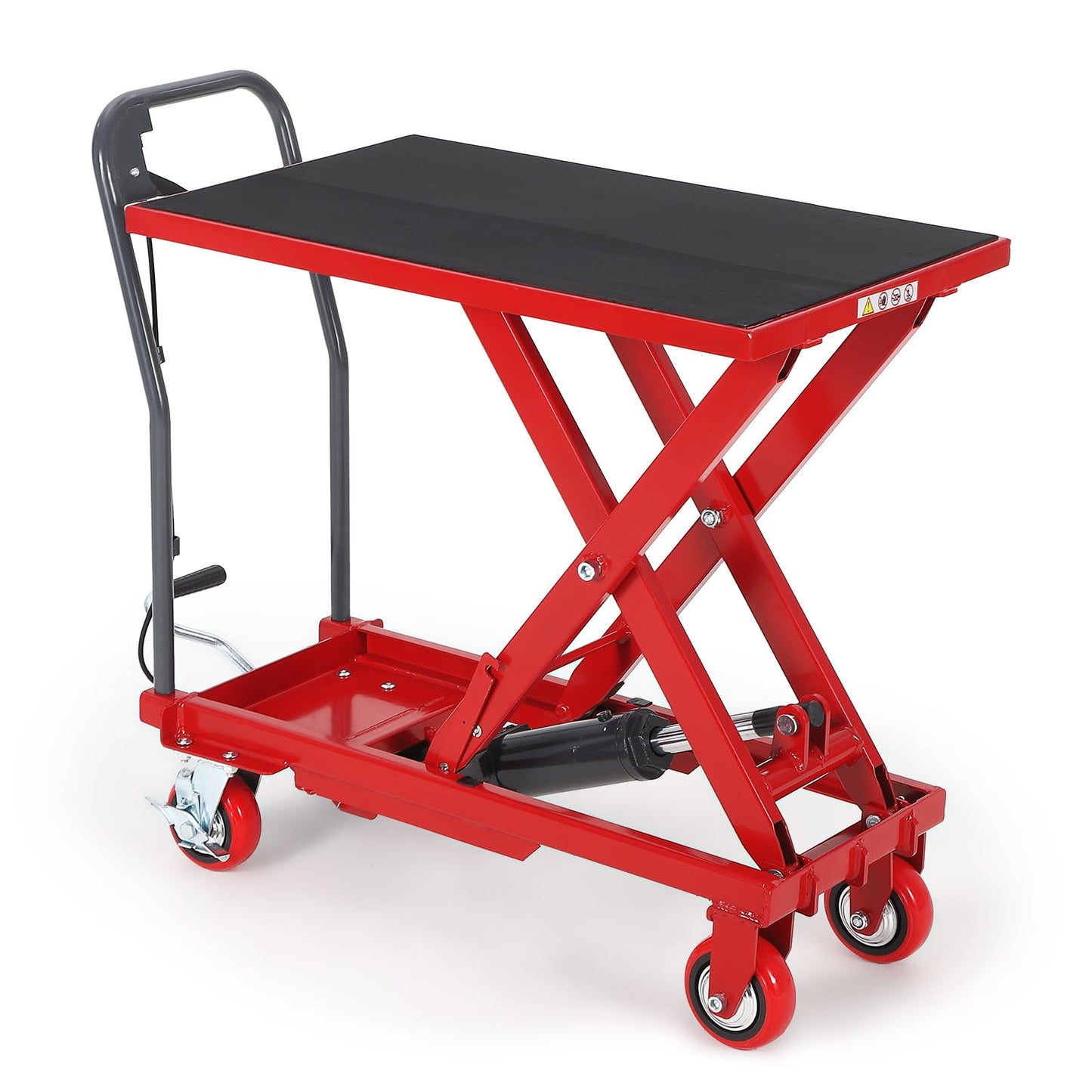 330 Lbs Hydraulic Lift Table Cart, 28.5" Lifting Height Single Scissor Lift Table with Anti-Slip Pad & 4 Wheels for Material Handling & Transportation in Warehouse, Workshop, Red