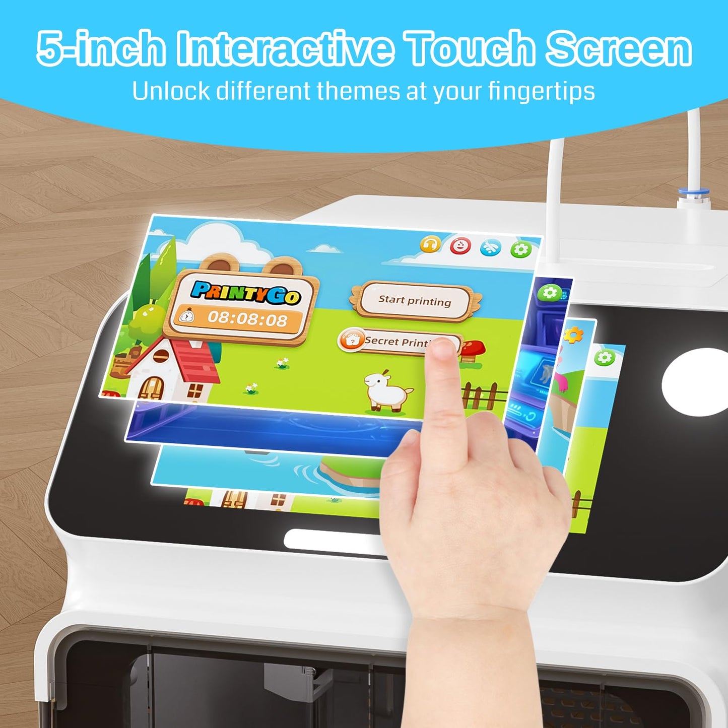 SainSmart PrintyGo 3D Printer for Kids, 600mm/s Auto Leveling Printer for Beginners with 5" Touch Screen, 1500+ Models, Child-Safe Design, Wi-Fi/App Control, Pre-Assembled for STEM Learning Gift
