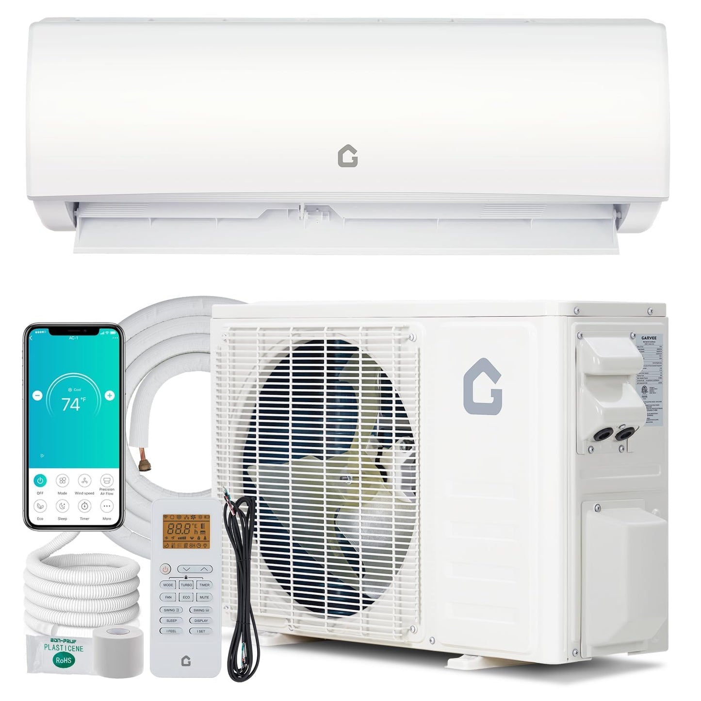 Garvee 9000 BTU Mini Split AC & Heat Pump, 20 SEER2, 230v, Ductless Inverter Air Conditioner, WiFi Pre-Charged, Ultra Quiet, App & Voice Control, for 450 Sq.Ft. with Install Kit