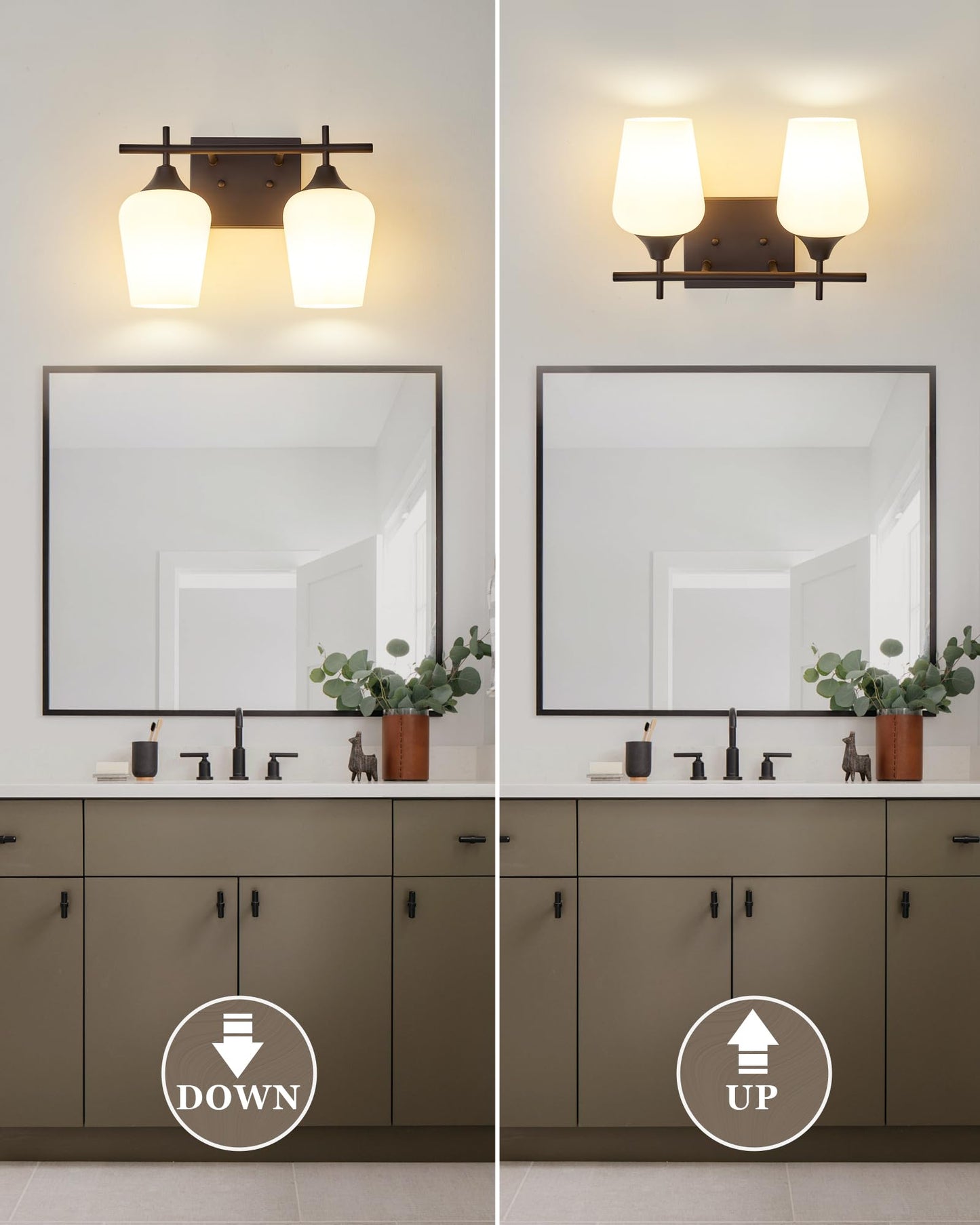 Osimir 2-Light Bathroom Vanity Light Fixture, Oil Rubbed Bronze, Milk Glass, Modern Farmhouse, Model OS-YQ9167-2AW