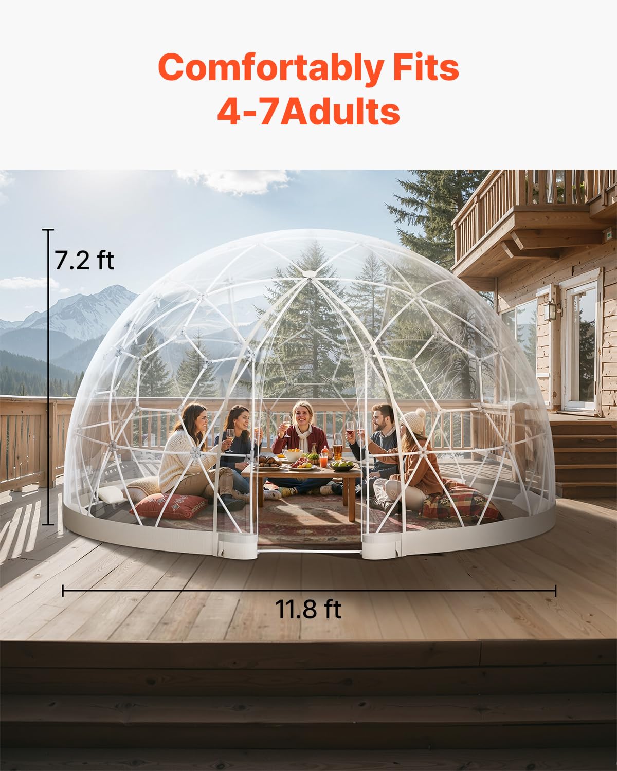 VEVOR Garden Dome Tent, 12 x 7.2 ft Clear Bubble Tent House for 4–7 Person, Waterproof PVC Geodesic Dome Greenhouse with Ventilated Window, Outdoor Igloo