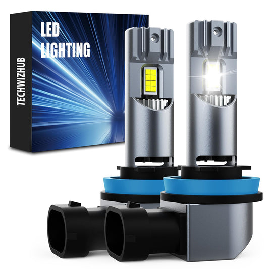 TechWizHub H11/H9/H8 Bulbs, 24000LM Super Bright High Low Beam, 1:1 Mini Size, 6500K Cool White, Pack of 2