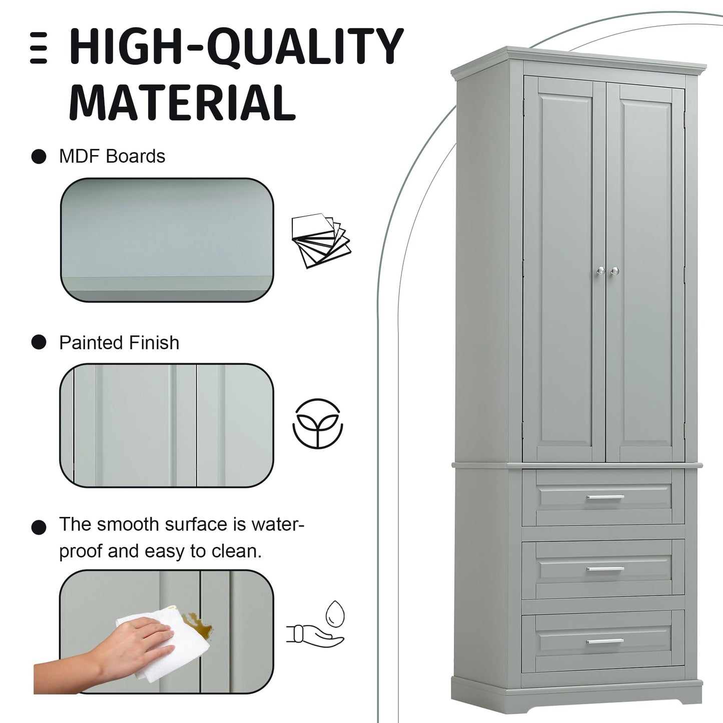62.2" Wide Storage Cabinet Pantry Cupboard with Doors and Drawers for Home Kitchen, Bathroom and Living Room, Adjustable Shelf, White