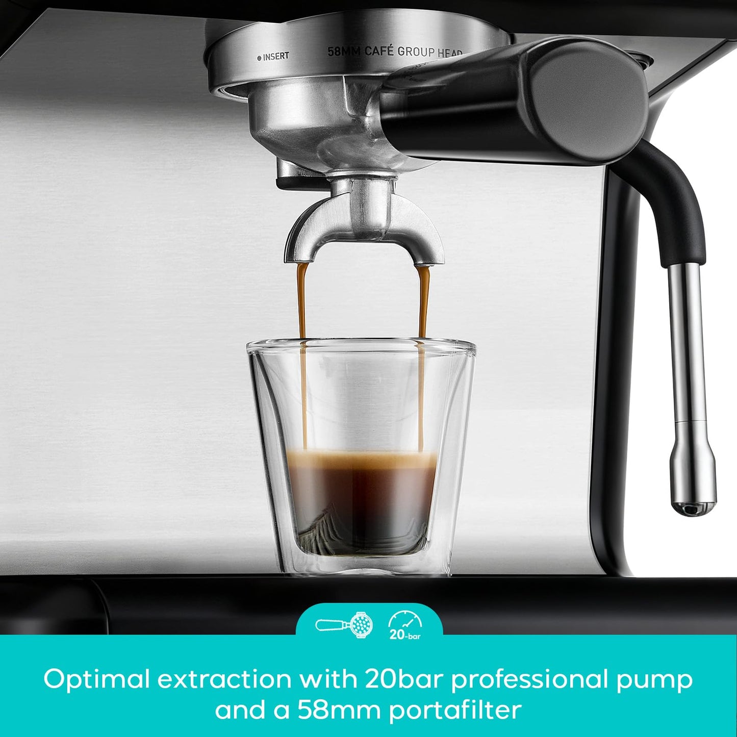 CASABREWS Ultra Espresso Machine with LCD Display, 20 Bar Espresso Maker with Powerful Milk Frother, Customizable Brewing Temperature, Barista-Level Latte and Cappuccino Machine for Home, Black