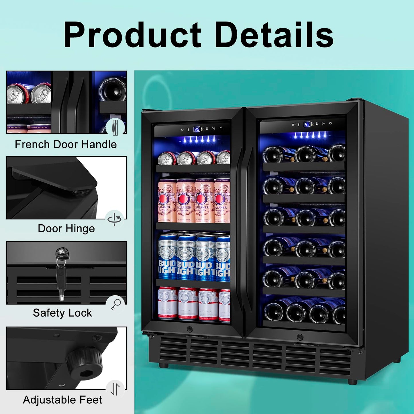 Velieta 30'' Wine and Beverage Refrigerator, Upgrade Dual Zone Wine Cooler, 30 Inch Wine beverage Fridge Built in or Freestanding Under Counter Large Capacity Glass Door Advanced Cooling System,Black