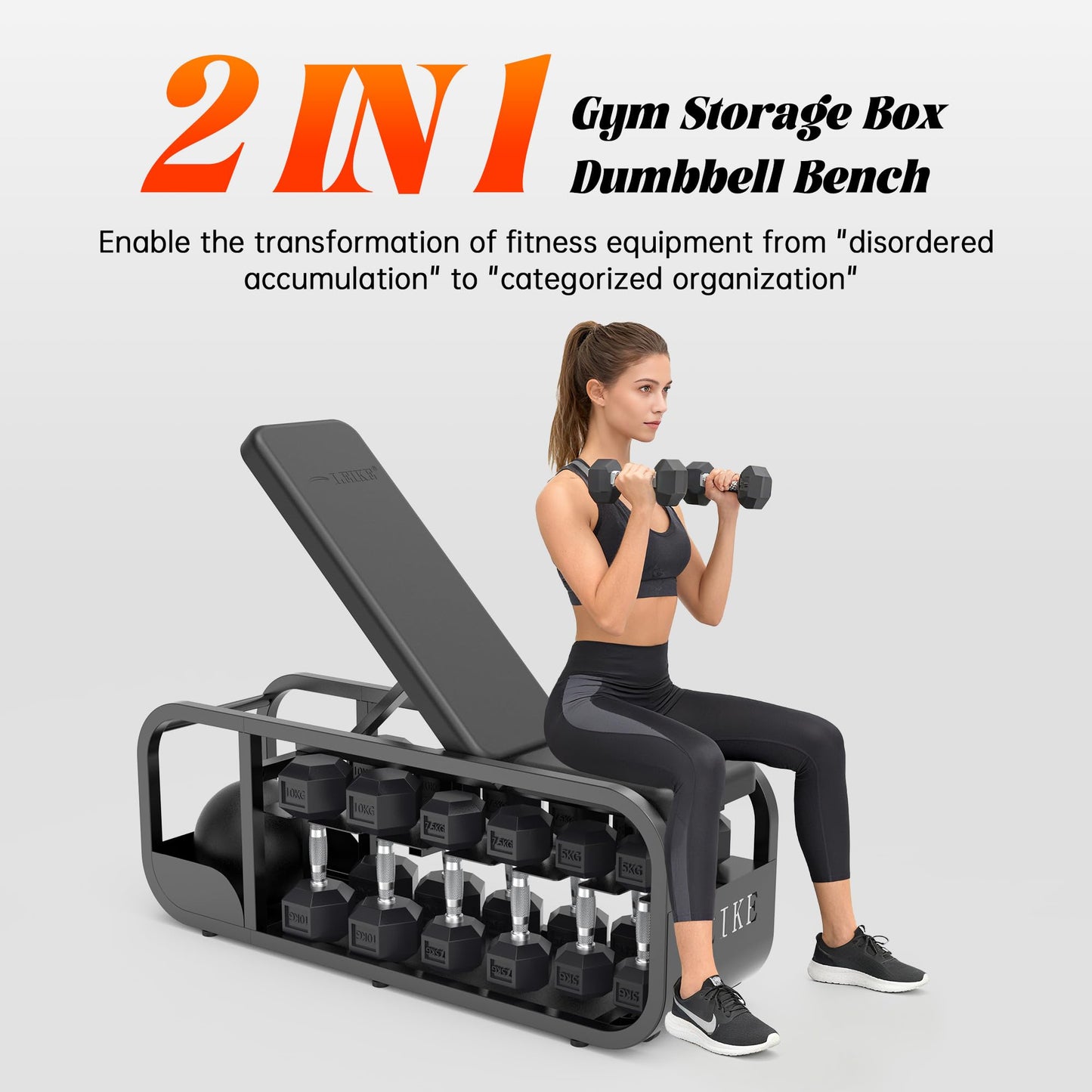 leikefitness Adjustable Weights Bench, Multifunctional Strength Training Bench, Combining a Cast Iron Stand, Adjustable Bench, Dumbbell Storage Box in One Compact Unit