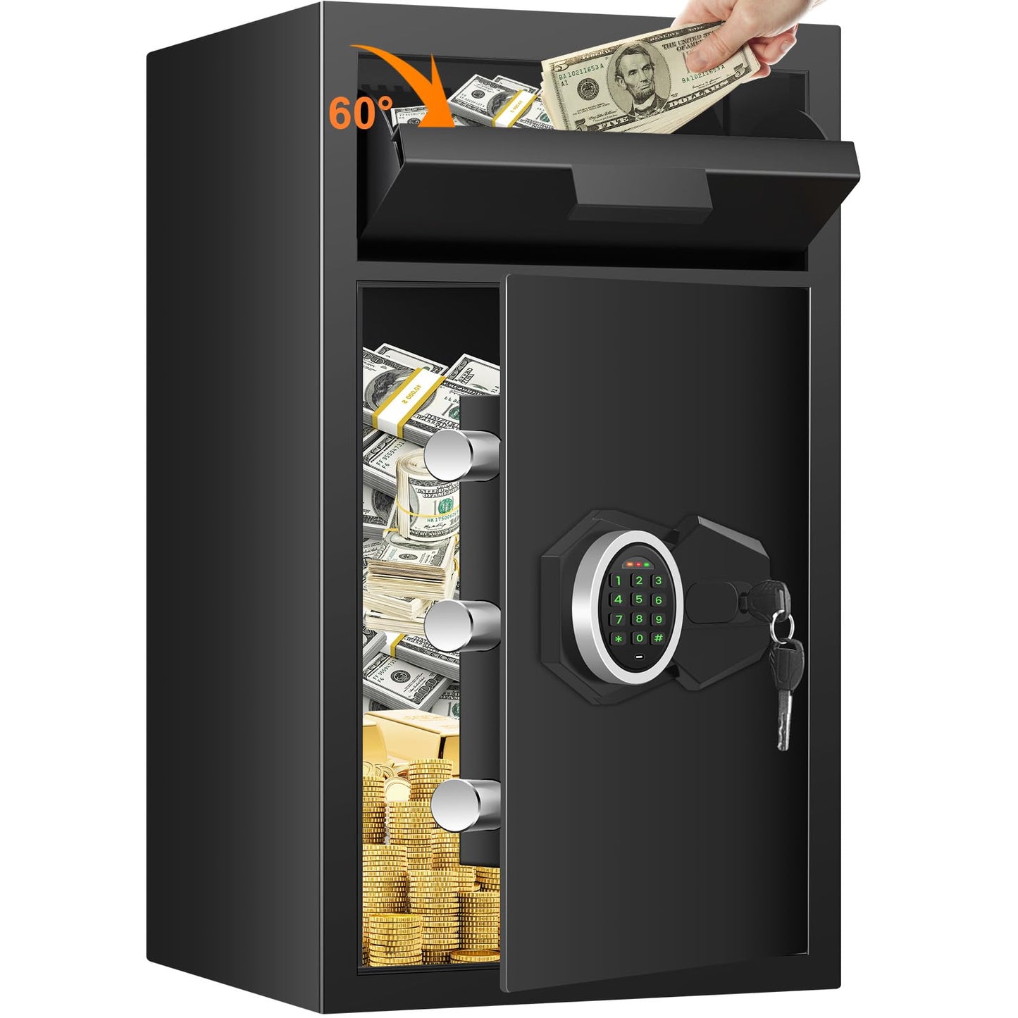 2.7 Cubic Drop Slot Safes for Money Jewelry, Drop Safe for Business with Combination Lock and Key, Mute Function,Depository Safe for Money Jewelry Home Business Office