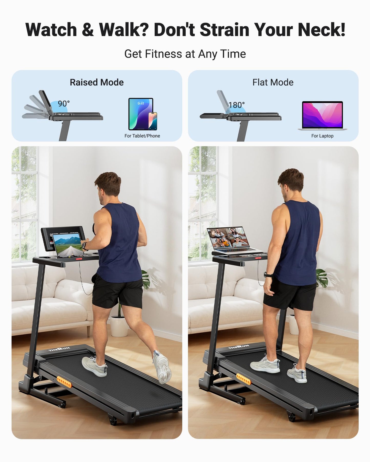 THERUN Treadmill with Incline,8.7 MPH 12% Auto Incline Treadmill,Treadmills for Home,3 HP Quiet Brushless Motorized Treadmill,LED Display