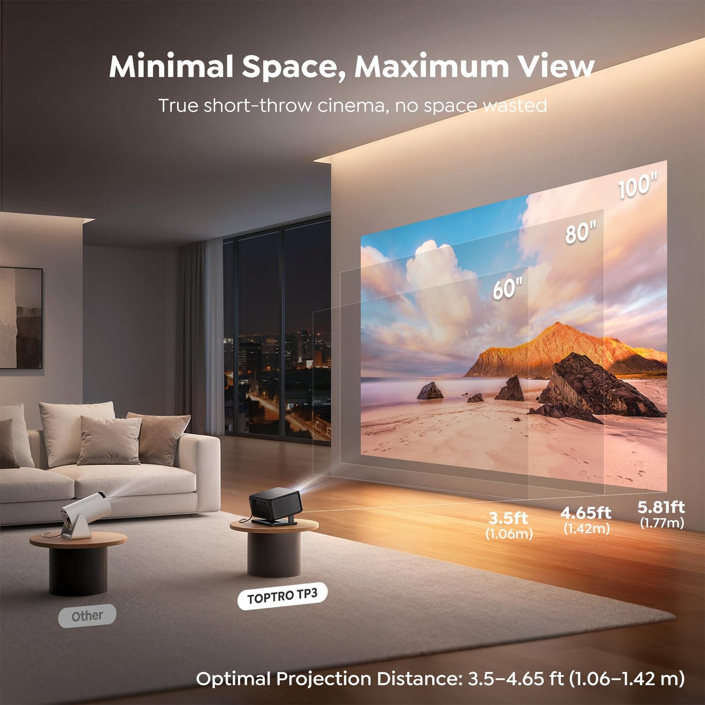 Smart Projector [Google TV 14.0 & Dolby & 4K Support] with WiFi and Bluetooth HDR10,Portable Mini Movie Short Throw Projector Outdoor with Built-in Apps Auto Focus Keystone for Home Bedroom Ceiling