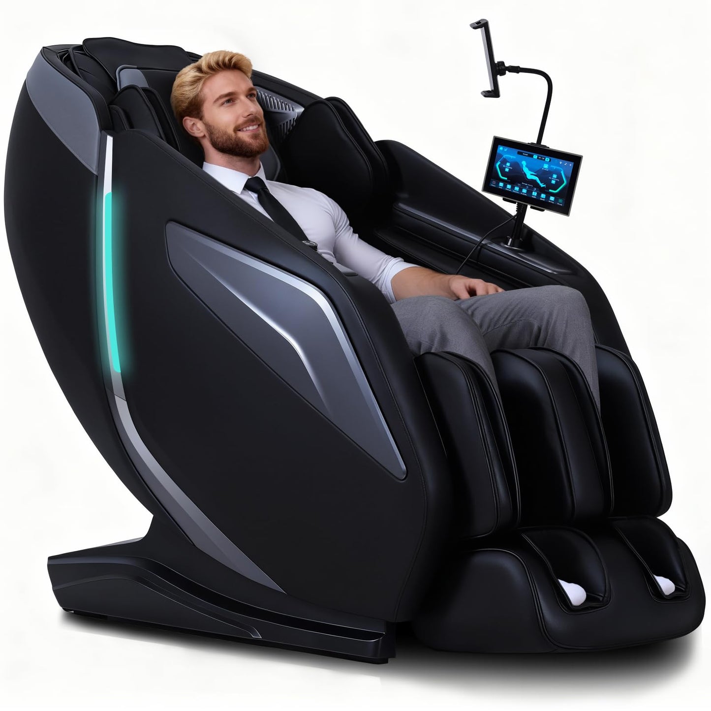 4D Massage Chair Full Body Zero Gravity Heated Recliner with Body Scan, 55" SL-Track & Stretch, 40 Airbags - Shiatsu, Knead, Foot Rollers, Voice & APP Control, 15 Auto Modes & 9 Techniques (Black)