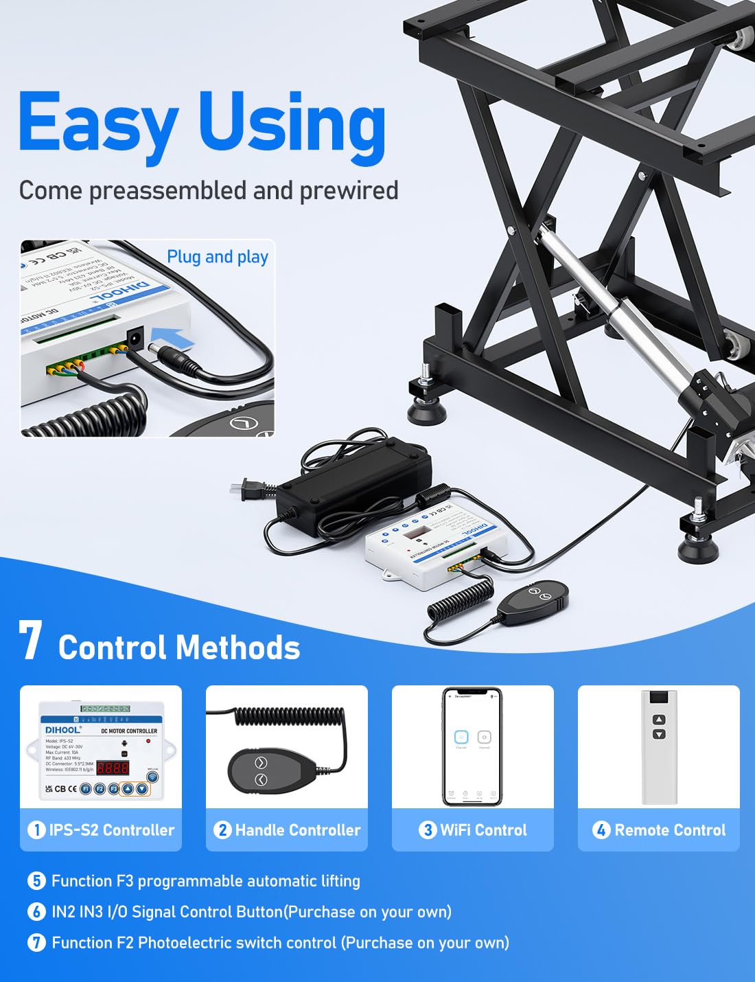 DIHOOL Electric Scissor Lift Table 330Lbs, 210-580MM,8-23in Height Adjustable Lifting Platform