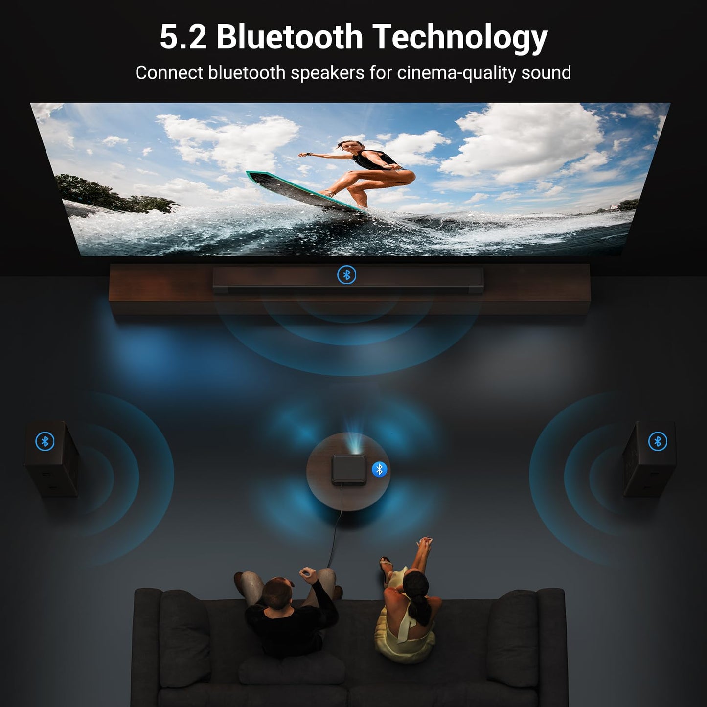 1500 ANSI lumens built-in streaming app full HD smart projector, HAPPRUN 4K projector, supports Wi-Fi and Bluetooth, Dolby audio, 300-inch large screen, suitable for home, outdoor, and indoor viewing