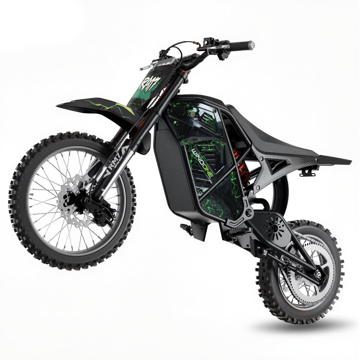 Windone RM7 Electric Dirt Bike, 48V 22.5Ah, 37MPH & 45-Mile Electric Motorcycle, 2200W Ebike, 14"/12" Off-Road Tire E-Bike, Dual Hydraulic Brakes, Full Suspension, Fit Age 13+, Green Lightning