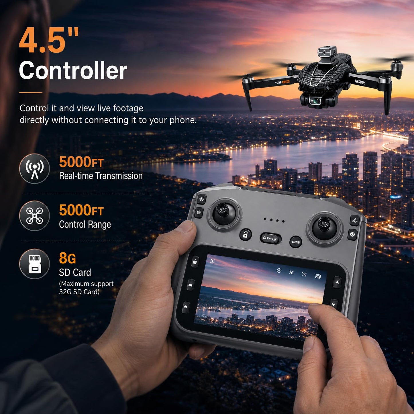 A16 GPS Drone with 4K Camera EIS for Adults, RC Camera Drones with 4.5" HD Screen, GPS Follow & Auto Return & Obstacle Avoidance, Brushless, Long Range Transmission, 3 Speed Adjustable, 60 Mins Flight Time with 2 Batteries, Foldable Drone Kit, Under 249g