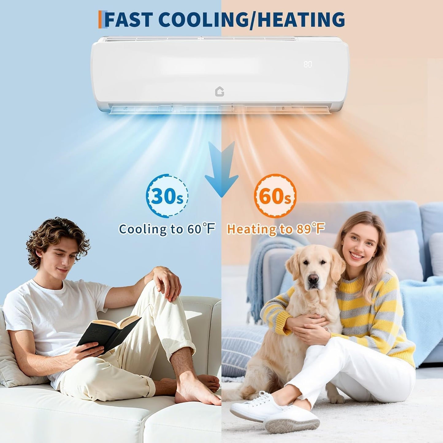 12000 BTU Mini Split Air Conditioner& Heater, 21 SEER2, Cools 750 Sq.Ft, Alexa Compatible, Inverter Tech Ductless Air Conditioner with WiFi & Remote Control/Self Cleaning/Installation Kit, 230V