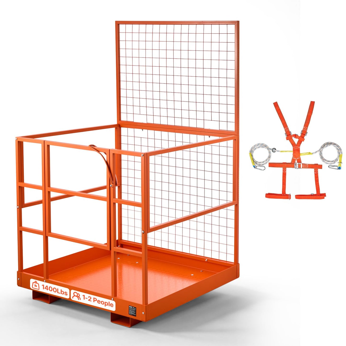 VEVOR Forklift Safety Cage, 48.2 x 45.2 Inch Heavy Duty Forklift Man Basket, 1400 lbs Capacity Collapsible Work Platform Lift Basket with Safety Harness & Lock, for Most Aerial Jobs Lifting Loader