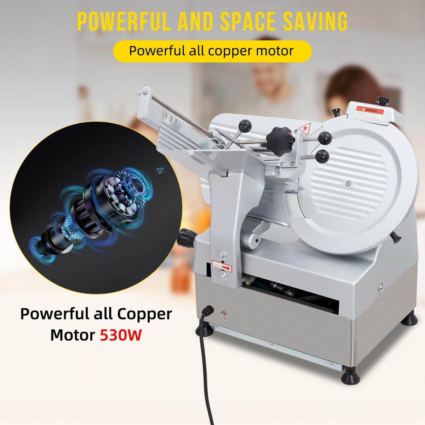 370W+550W Commercial Electric Meat Slicer, 13-inch Stainless Steel Semi-Auto Food Cutter, 0-16 mm Adjustable Thickness with Precision Control, Safe & Efficient for Deli, Restaurant & Kitchen Use