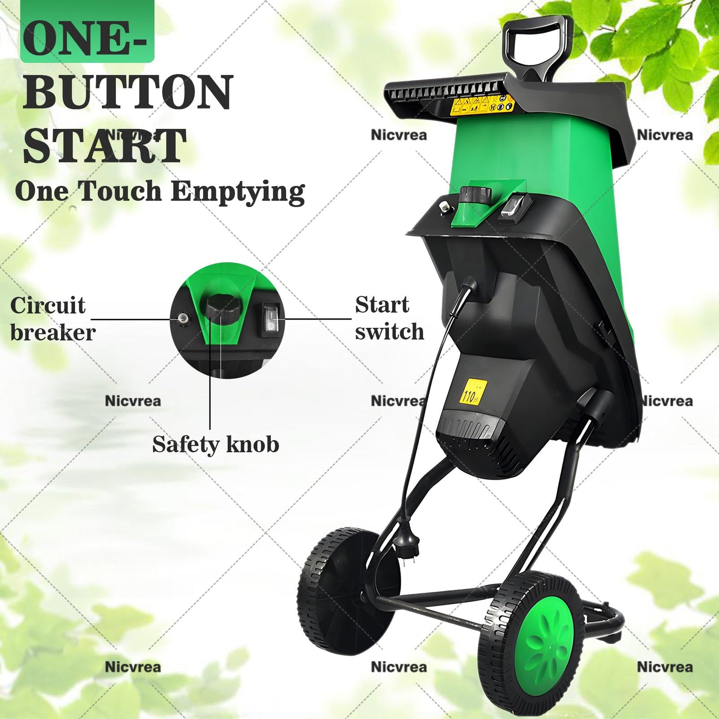 Leaf Mulcher,Electric Garden Shredder,Super Powerful Tree Branch Crusher,Wood Chippers, Shredders, Tree Branch Crusher,with 50L Collection Bag, Suitable for Garden