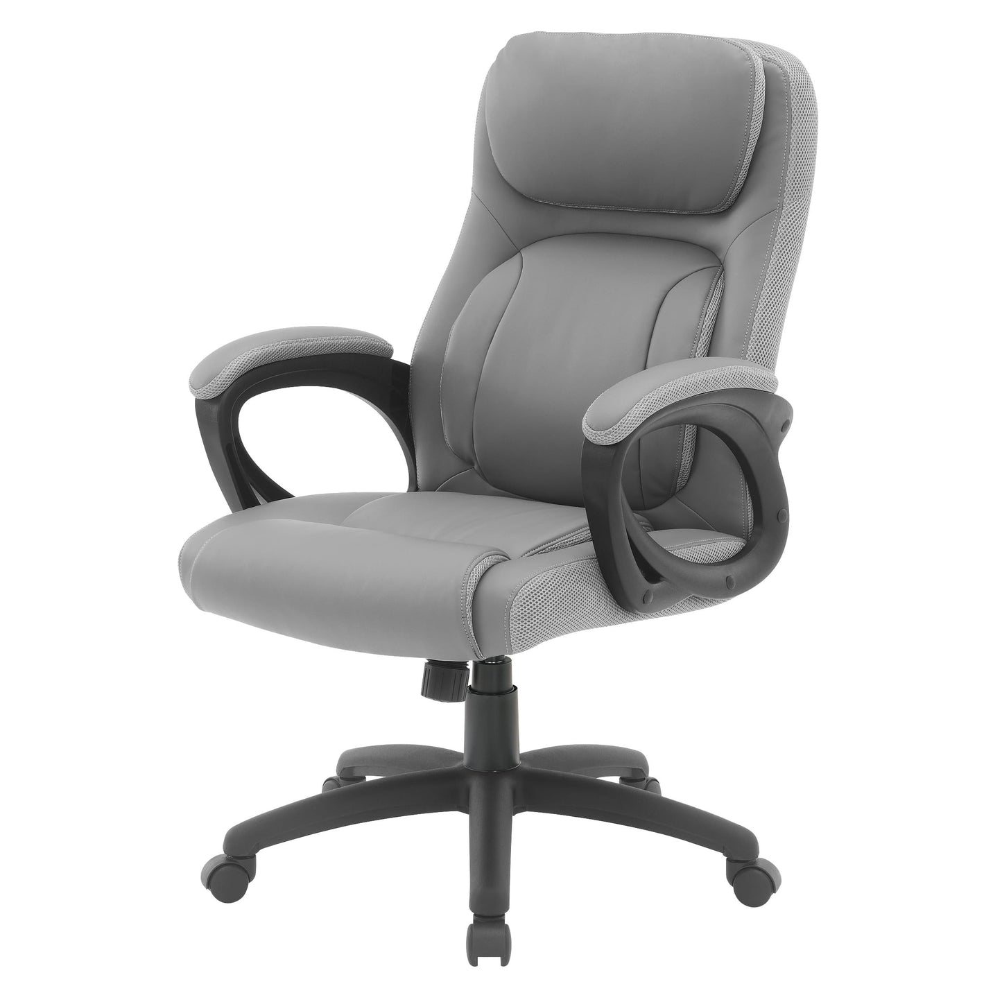 Office Star FL Series Executive Seating Faux Leather Manager's Adjustable Office Chair with Padded Arms, Charcoal Grey with Grey Mesh Accents
