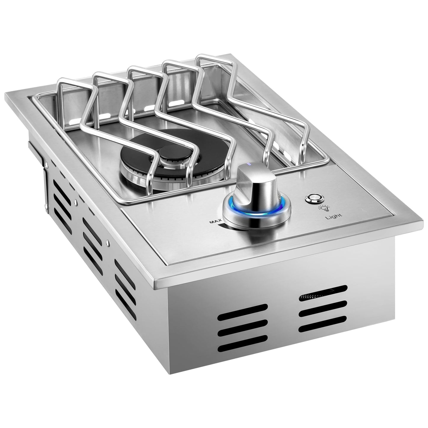 Single Grilling Side Burners for Outdoor Grill, 15,000BTU Natural Gas Side Burner, Sturdy 304 Stainless Steel, with Liquid Propane Kit, Drop-in Side Burner for Outdoor Kitchen BBQ Island