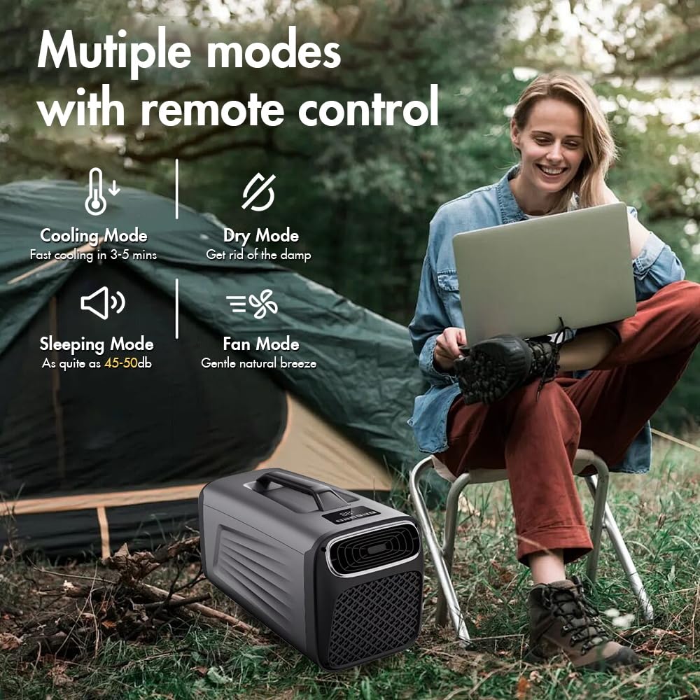 GETUHAND Portable Air Conditioner for Camping Outdoor and Indoor Use, 5200BTU Fast Cooling Capacity for Tent AC，Quiet Air conditoning For Small Rooms，Pet House Black Grey