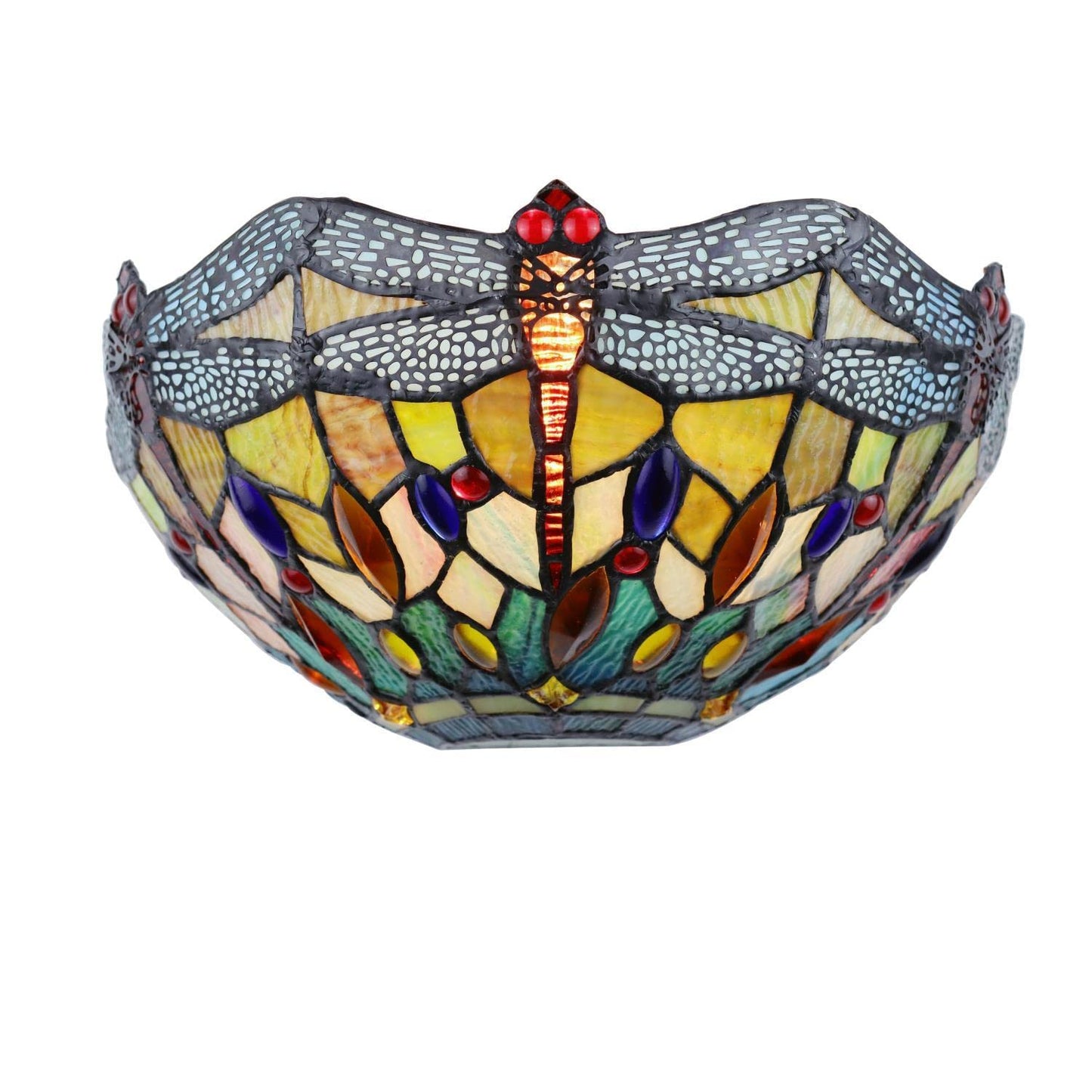 Chloe Lighting Empress Dragonfly Wall Sconce, Tiffany-Style, Dark Bronze, Glass, 12in Wide, Multicolor, Model CH3T471GD12-WS1