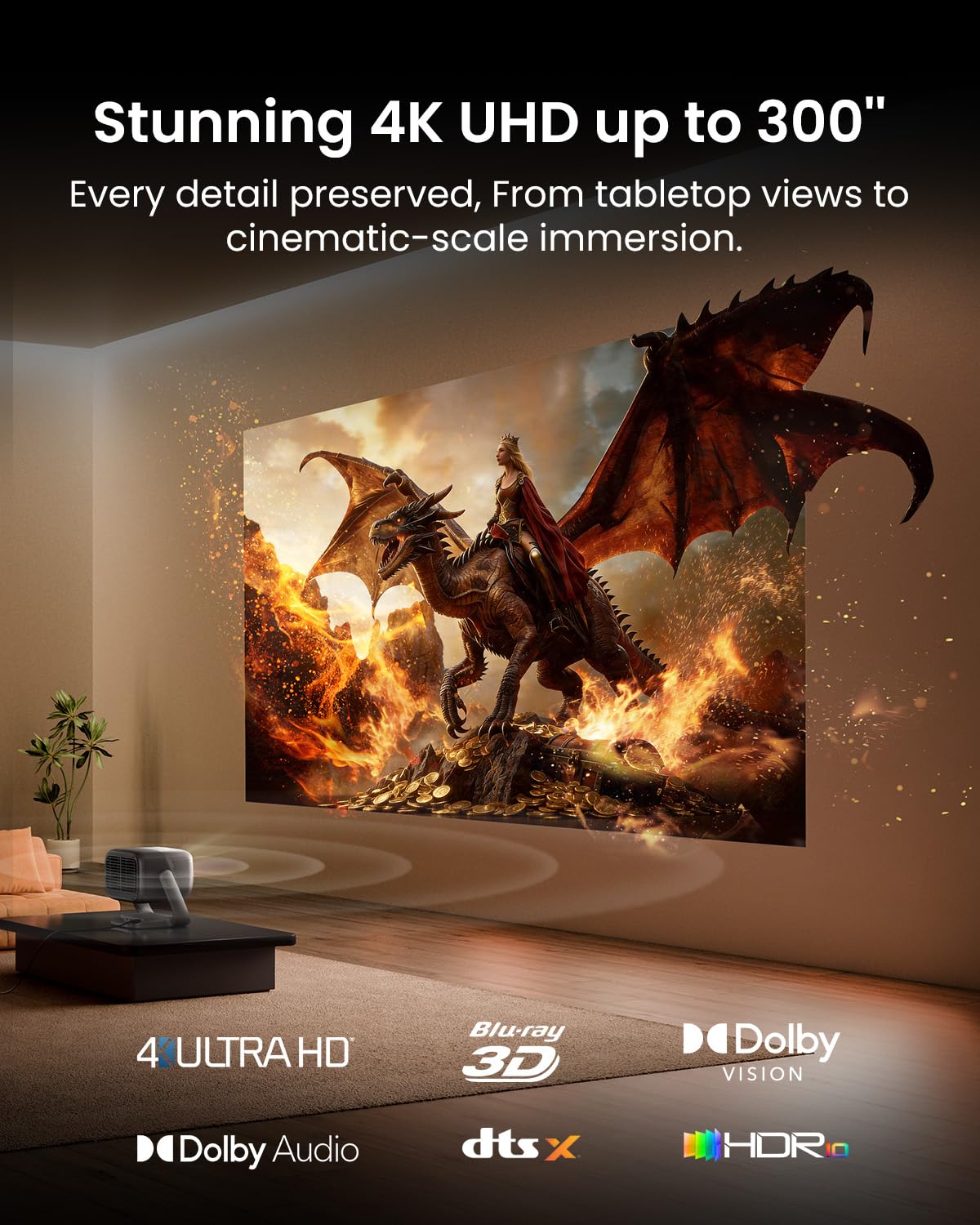 JMGO N3 Ultimate 4K Triple Laser Projector, 5800 ISO Lumens, 3-in-1 Lens Shift, Optical Zoom, AI Gimbal, 20000:1 Contrast, 1ms Low Latency, VRR & ALLM, Dolby Vision Home Theater.
